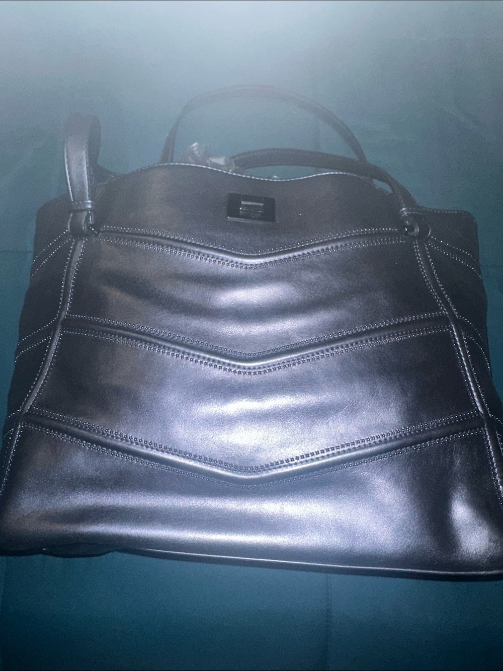 INC International Concepts Blue Metallic Leather Laptop Bag